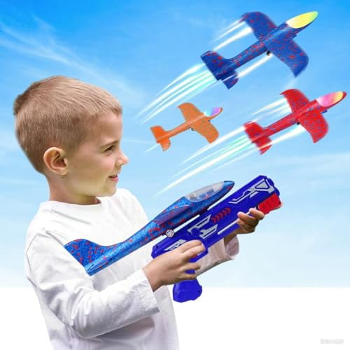 3 Pack Airplane Launcher Toys,LED Light& EVA Foam Glider Catapult Plane Toy for Boys,Outdoor Flying Toys Birthday Gifts for Boys and Girls 6-12 Years Old
