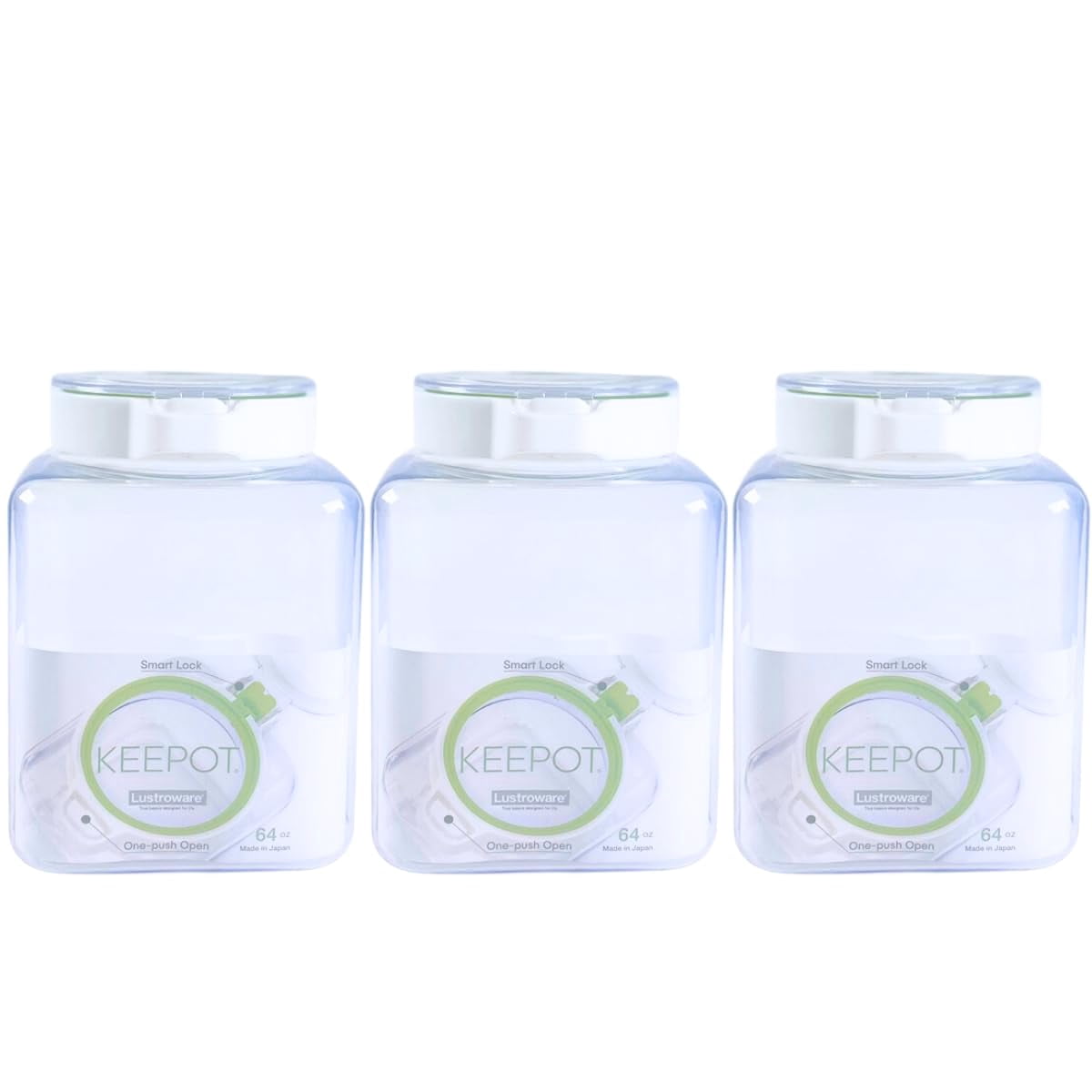 3 Pack, Airtight Dry Food Storage Container Set, Crystal Clear Body, BPA Free Kitchen Pantry Organization Canisters, Dishwasher Safe, Made in Japan (64 oz)