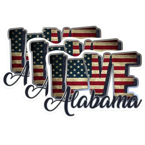 (3 Pack) Alabama Decals - Love Alabama - State Pride Decal - 3 Inches On Longest Side - Easy Peel & Apply - Made in USA - 3MCS0292