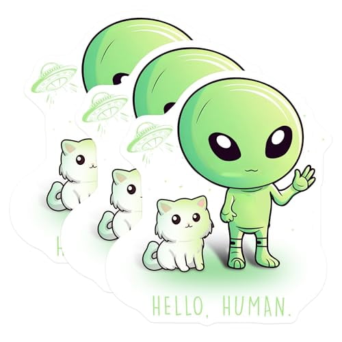 (3 Pack) Alien Cat Decals - Funny Laptop Decals - Cute UFO Stickers - 3 Inches On Longest Side - Easy Peel & Apply - Made in USA - 3MCS6537
