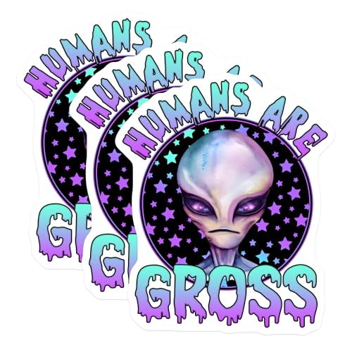 (3 Pack) Alien Decals - Humans are Gross - Laptop Decals - 3 Inches On Longest Side - Easy Peel & Apply - Made in USA - 3MCS6527