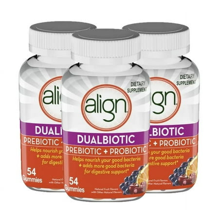 3 Pack | Align Dualbiotic Prebiotic plus Probiotic Supplement Gummies, Natural Flavors, 54 ct