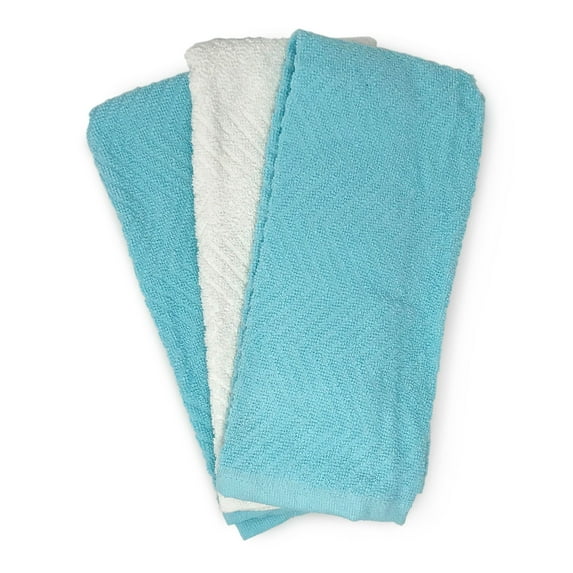3-Pack All-Cotton Kitchen Dish Towel Set Blue/White