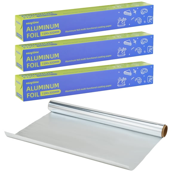 3 Pack Aluminum Foil Roll Total 12inch x 145ft, Aluminum Foil with Serrated Cutter for Food Wrap, Sandwich Wrap, Food Storage, Baking, Catering, Restaurant
