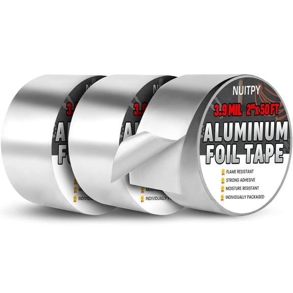 3 Pack Aluminum Foil Tape, 3.9 mil 2" x 150 Feet Total Silver High Temperature Metal Tapes, Seal HVAC Insulation Tape for Ductwork, HVAC, Dryer Vent,