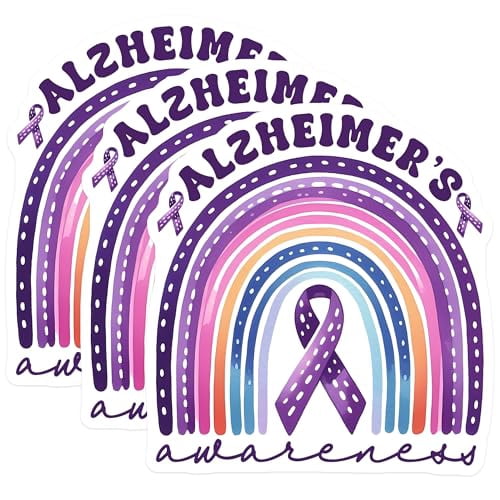 (3 Pack) Alzheimers Awareness Decals - Purple Ribbon Rainbow Sticker ...