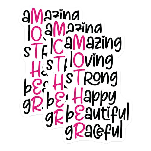 (3 Pack) Amazing Mother Decals - Loving Strong - Happy Beautiful Graceful - 3 Inches On Longest Side - Easy Peel & Apply - Made in USA - 3MCS4012