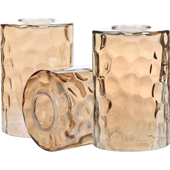3 Pack Amber Hammered Water Ripple Glass Shade Replacement, 1-5/8" Fitter