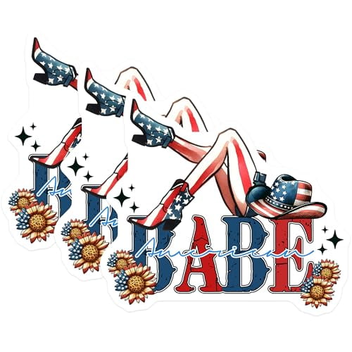 (3 Pack) American Babe Decals - Patriotic Cowgirl - 4th of July Decals - 3 Inches On Longest Side - Easy Peel & Apply - Made in USA - 3MCS1928