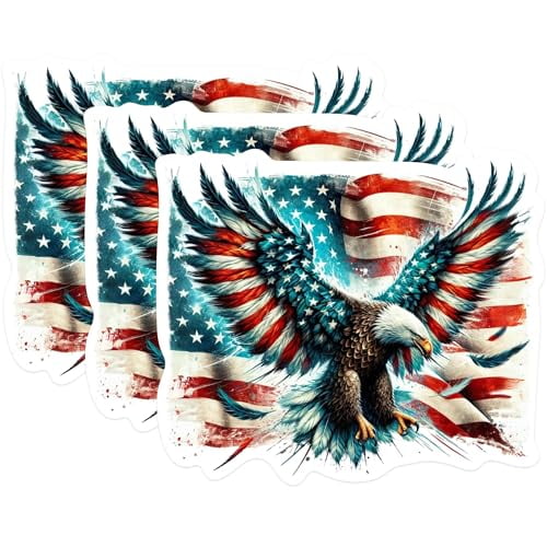 (3 Pack) American Eagle Decals - Patriotic Decal - USA Flag Decal - 3 Inches On Longest Side - Easy Peel & Apply - Made in USA - 3MCS0257