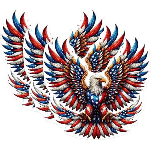 (3 Pack) American Eagle Decals - Patriotic Decal - USA Pride Decal - 3 Inches On Longest Side - Easy Peel & Apply - Made in USA - 3MCS0980