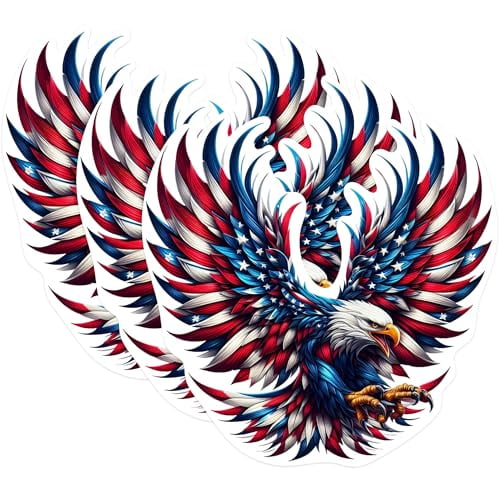 (3 Pack) American Eagle Decals - Patriotic Decals - USA Flag Decals - 3 Inches On Longest Side - Easy Peel & Apply - Made in USA - 3MCS0979