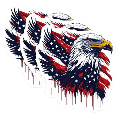 (3 Pack) American Eagle Decals - Patriotic Decals - USA Flag Decals- 3 Inches On Longest Side - Easy Peel & Apply - Made in USA - 3MCS5526