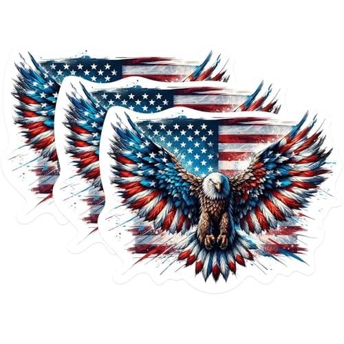 (3 Pack) American Eagle Decals - Patriotic Stickers - USA Flag Decor - 3 Inches On Longest Side - Easy Peel & Apply - Made in USA - 3MCS0258