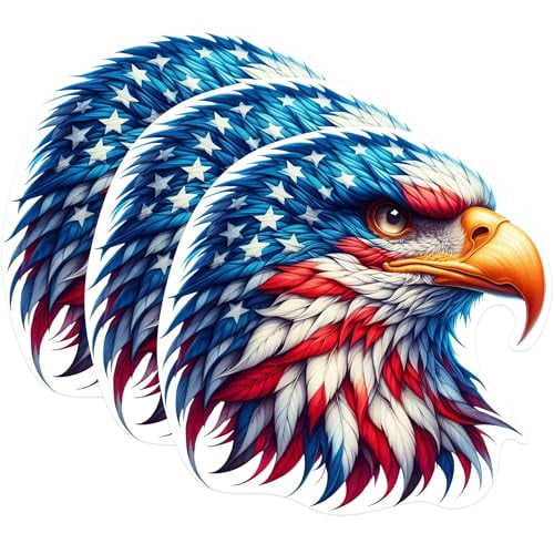 (3 Pack) American Eagle Decals - Patriotic USA Decal - Laptop Decal - 3 Inches On Longest Side - Easy Peel & Apply - Made in USA - 3MCS0986