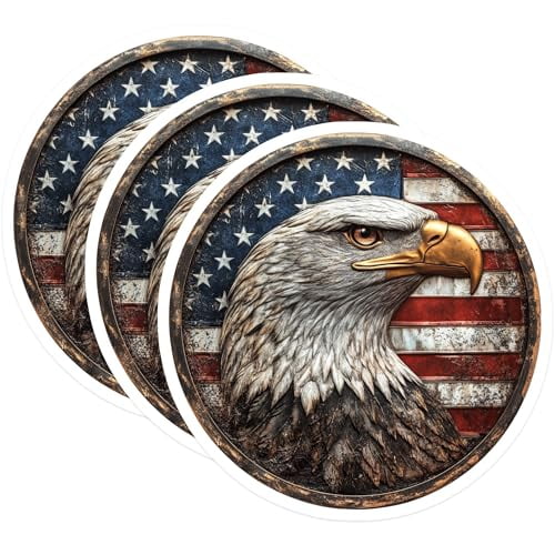 (3 Pack) American Eagle Decals - USA Flag Art - Patriotic Stickers - 3 Inches On Longest Side - Easy Peel & Apply - Made in USA - 3MCS0038