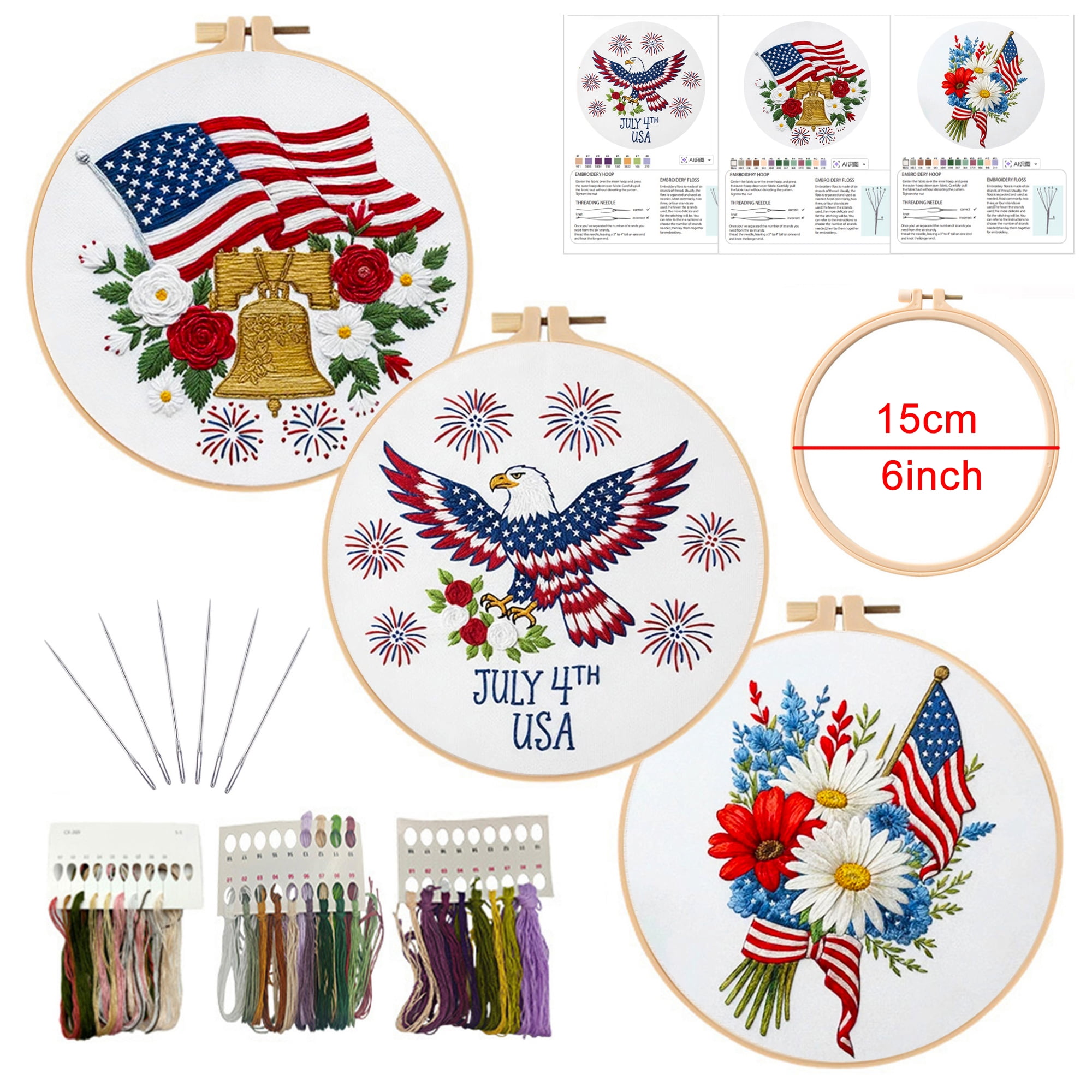 3 Pack American Flag Embroidery Kit for Beginners, Patriotic DIY Craft ...