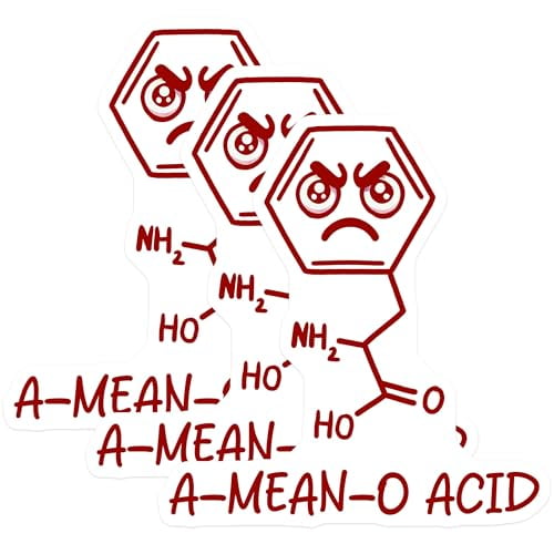 (3 Pack) Amino Acid Decals - Funny Science Stickers - Chemistry Nerd Decal - 3 Inches On Longest Side - Easy Peel & Apply - Made in USA - 3MCS4442
