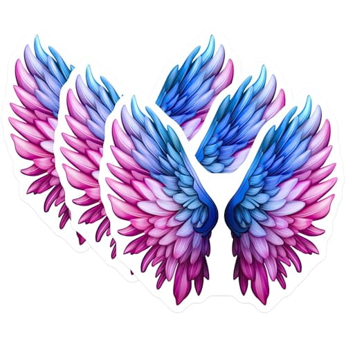 (3 Pack) Angel Wings Decals - Colorful Feathered Wings - Laptop Decals- 3 Inches On Longest Side - Easy Peel & Apply - Made in USA - 3MCS5258