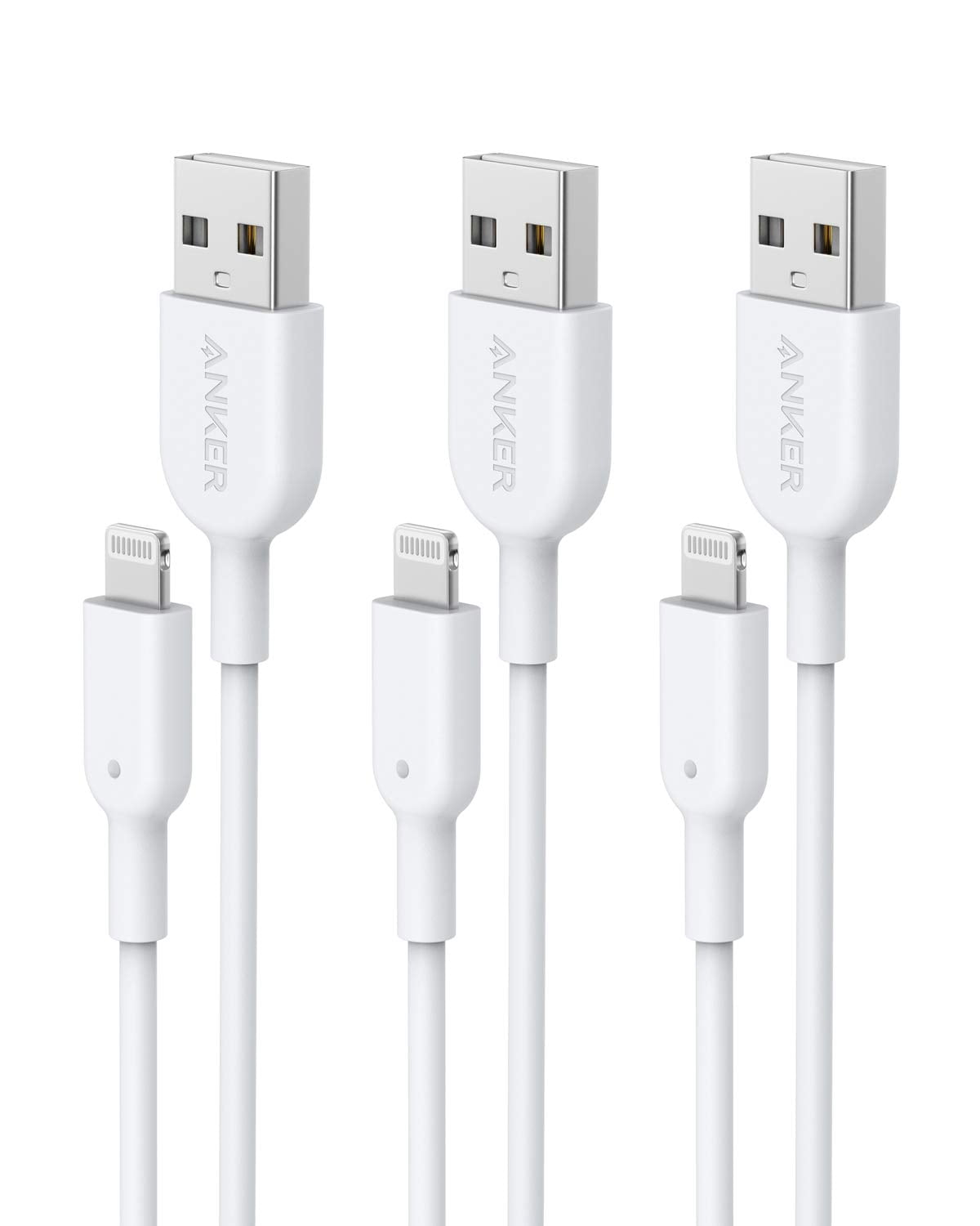 Anker 3-Pack Powerline II Lightning Charging Phone Cord, Fast MFi