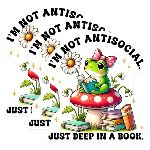 (3 Pack) Antisocial Frog Decals - Book Lover Sticker - Laptop Decal - 3 Inches On Longest Side - Easy Peel & Apply - Made in USA - 3MCS6383