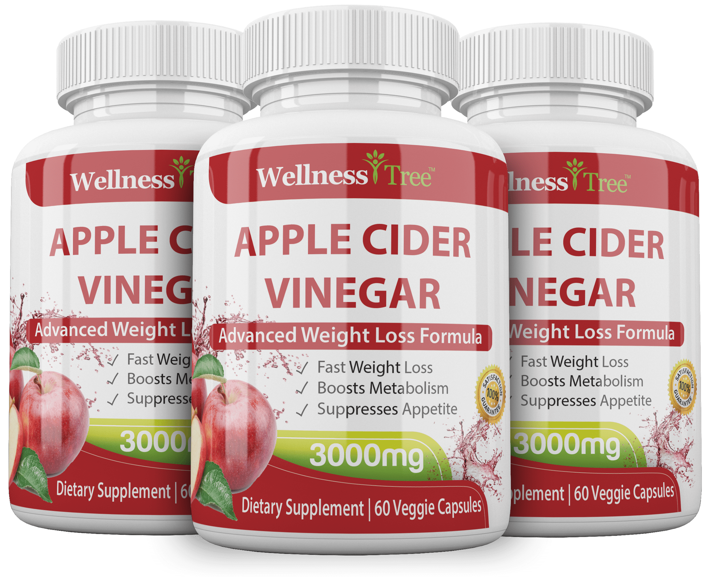 3 Pack Apple Cider Vinegar Capsules Extra Strength 3000mg Apple