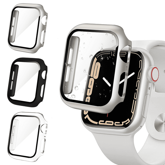 3 Pack Apple Watch Case for Series 7/8 45mm, Apple Watch Cover with Tempered Glass Screen Protector, Hard PC Protective Bumper for iWatch Series 7/8(Clear/Starlight/Black)