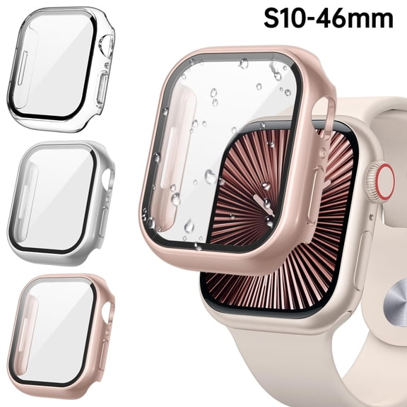 3 Pack Apple Watch Screen Protector Case for Series 10, iWatch Face Cover for Women Men, Tempered Glass Film Hard PC Bumper for 46mm 42mm Clear/Silver/Rose Gold