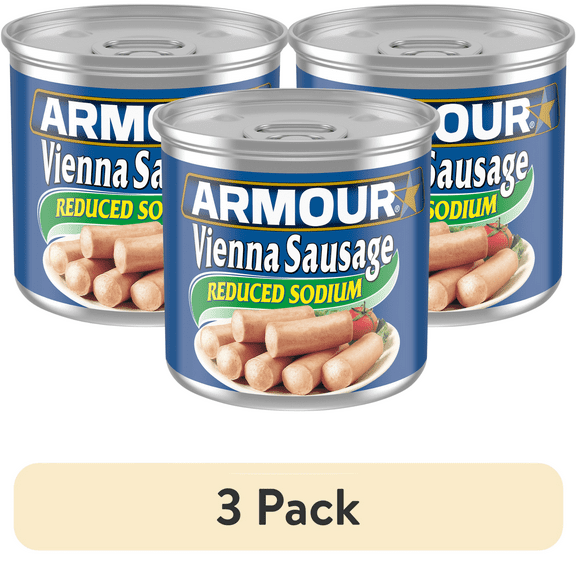 (3 Pack)Armour Star Vienna Sausage, Reduced Sodium, 10g Protein Per Serving, 4.6 oz. Can