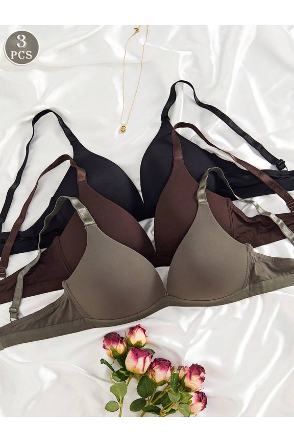 3-Pack Army Green Soft Cup Triangle Bralette - Wireless Comfort Fit
