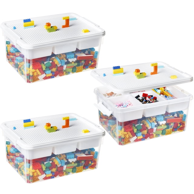 3 Pack Art Craft Storage Box with Baseplate Lid, Removable Tray - 17QT ...