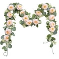 thumbnail image 1 of 3 Pack Artificial Flower Garland Fake Rose Vine with Seeded Eucalyptus Leaves, Artificial Flowers Hanging Rose Ivy Garland for Room Wall Decor Wedding Party Arch Decoration(Champagne), 1 of 5