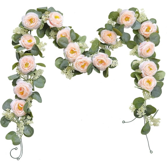 3 Pack Artificial Flower Garland Fake Rose Vine with Seeded Eucalyptus Leaves, Artificial Flowers Hanging Rose Ivy Garland for Room Wall Decor Wedding Party Arch Decoration(Champagne)