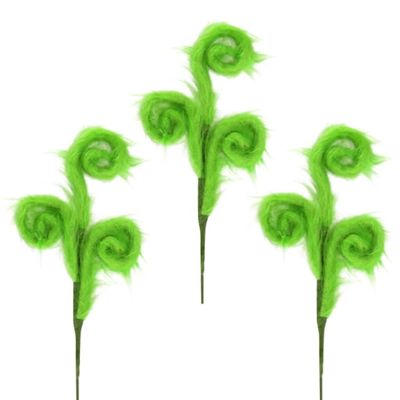 3-Pack Artificial Green Spiral Furry Picks, 15.7 Inch Decorative Curly Christmas Tree Fillers, Whimsical Holiday Floral Arrangement Stems, Green