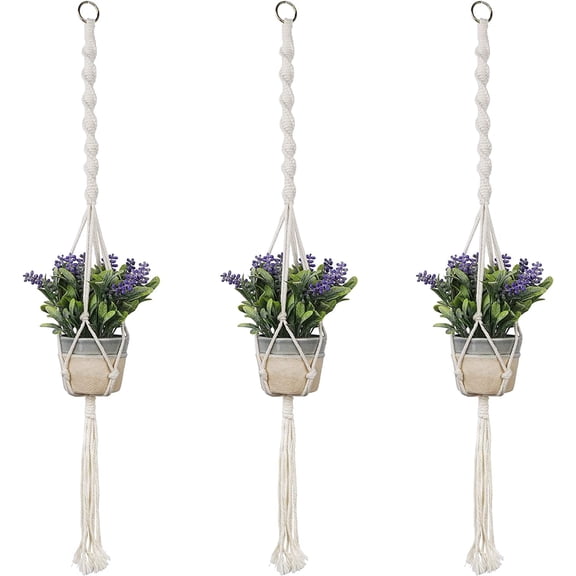 SANDMINE Macrame Plant Hangers 3 Pack, Handmade Cotton Rope Hanging Planter Baskets with 6 Hooks