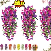 3-Pack Artificial Morning Glory Flowers, 29.5 Inch UV-Resistant Silk Hanging Plants, Fake Purple Lotus for Spring Outdoor Wedding Yard Garden Basket Decor
