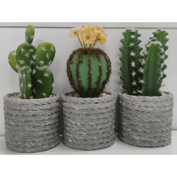 3 Pack Artificial Plant, Fake Succulent, Artificial Flowers with Gray Pots for Home Office Decoration, Green