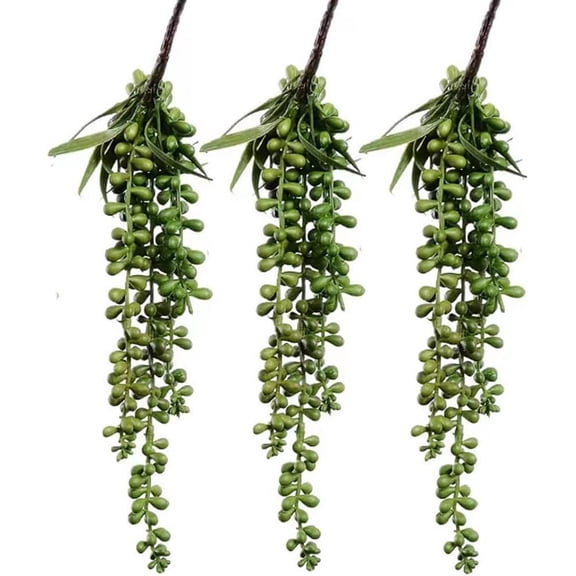 3 Pack Artificial Plant Succulent Plants Hanging String Pearls Fake Lover Tears ((Green&13.7 in)