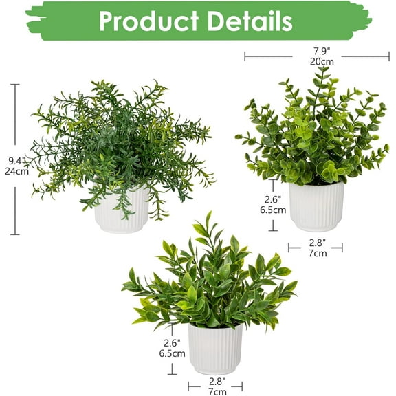 3 Pack Artificial Potted Plants Eucalyptus Rosemary ZZ Plant Zamioculcas Zamiifolia Fake Plant in Pot Small Faux Plant Greenery Aesthetic Indoor Home Decor Bathroom Bedroom Table Shelf Office