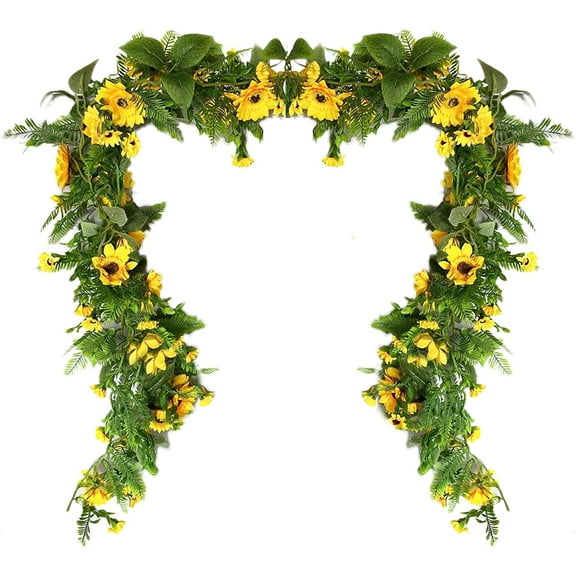 3 Pack Artificial Sunflower Vines Fake Hanging Garland Yellow Sunflower Floral Vine Artificial Flowers for Home Hotel Office Wedding Party Garden Craft Art Décor