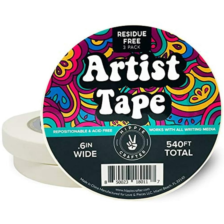 Hippie Crafter 3pk White Artist Tape for Watercolor Paper White Painters Tape Artists Painting Tape Removable Paper Tape Masking Drafting Canvas