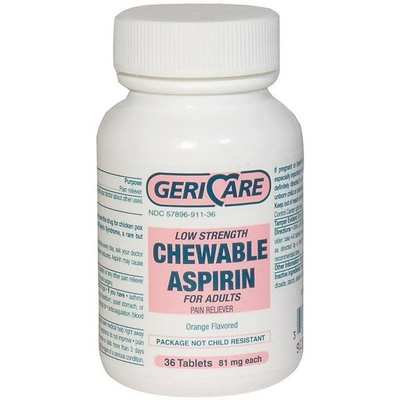 3-Pack Aspirin Chewable Low Strength Tablets, 81mg [Baby Aspirin] (3 x Bottles of 36)