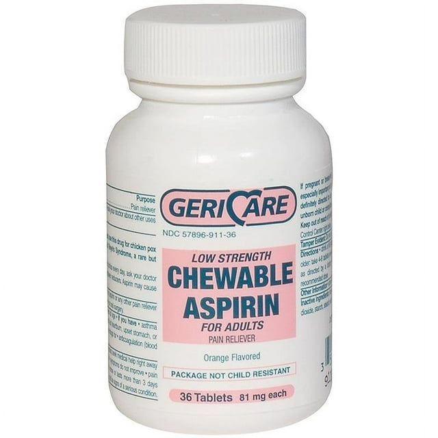 3Pack Aspirin Chewable Low Strength Tablets, 81mg, Orange, 108 Ct