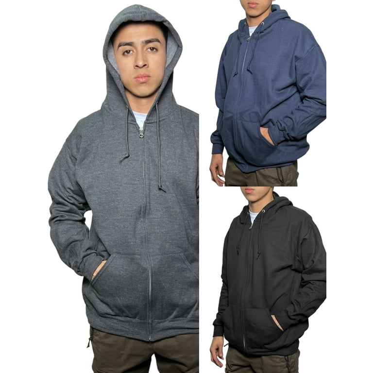 3 Pack Assorted Colors Fruit of The Loom Men s Fleece Zip Hooded Sweatshirt 2 Pockets Relaxed Fit Sizes S 4XL