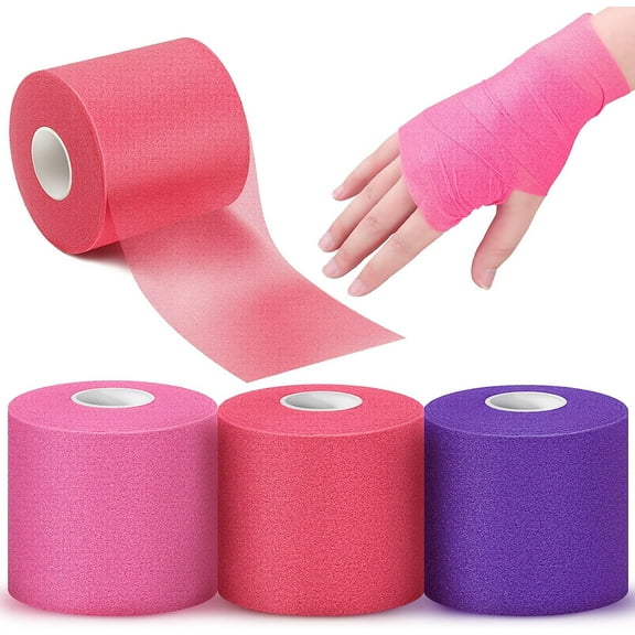 3-Pack Athletic Pre Wrap Tape for Hair, Foam Underwrap Tape for Sports, 2.75 Inch by 30 Yards (Purple, Pink, Rose Red)