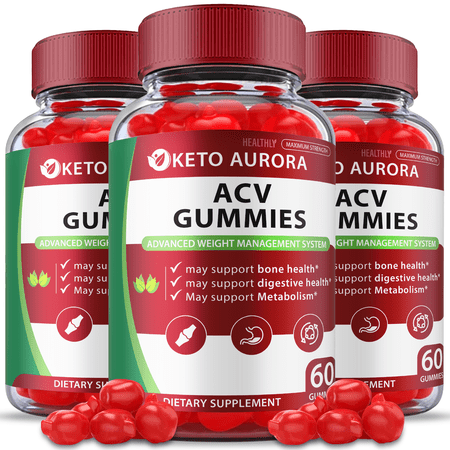 (3 Pack) Aurora Keto ACV Gummies, Advanced Weight Loss Support with Apple Cider Vinegar B12 1000 mg, Aurora Keto ACV Gummy, 180 Gummies