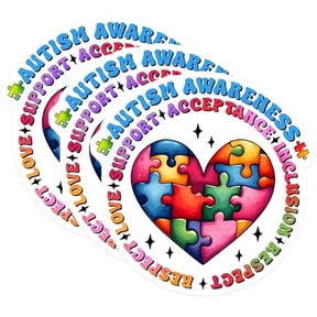 (3 Pack) Autism Awareness Decals - Acceptance Inclusion Stickers - Love Respect Decals - 3 Inches On Longest Side - Easy Peel & Apply - Made in USA - 3MCS1982