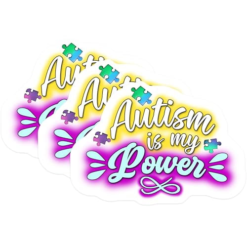 (3 Pack) Autism Awareness Decals - Autism is My Power - Autism Puzzle Pieces- 3 Inches On Longest Side - Easy Peel & Apply - Made in USA - 3MCS5824