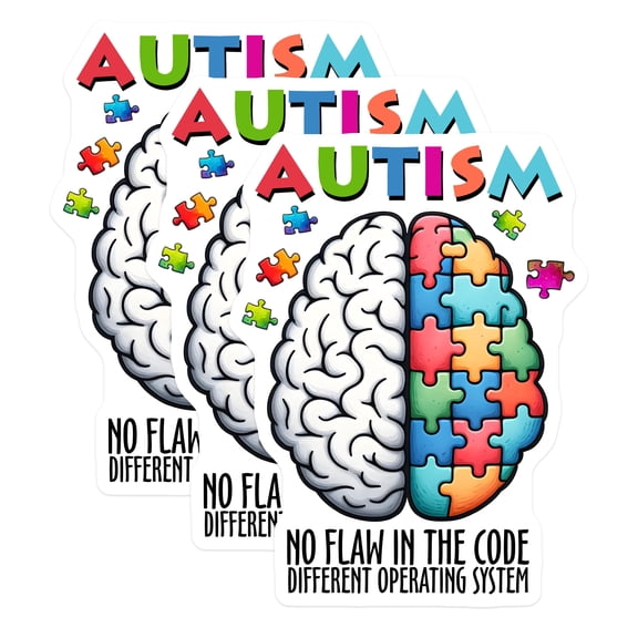 (3 Pack) Autism Awareness Decals - Brain Puzzle Pieces - Neurodiversity Support Decals - 3 Inches On Longest Side - Easy Peel & Apply - Made in USA - 3MCS1995