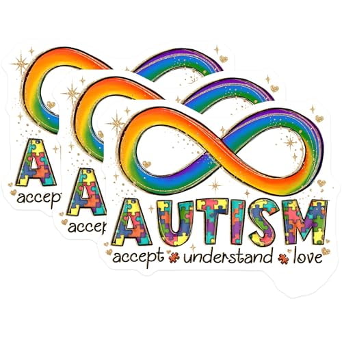 (3 Pack) Autism Awareness Decals - Infinity Rainbow Sticker - Accept Understand Love Decal - 3 Inches On Longest Side - Easy Peel & Apply - Made in USA - 3MCS2929
